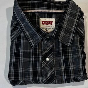 Levi's Red Tab Western Pearl Snap Men's Long‎ Sleeve Shirt XL Gray Plaid